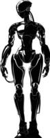 AI generated Silhouette robot character black color only full body vector