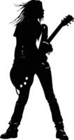 AI generated Silhouette lady rocker in perform black color only full body vector