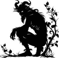 AI generated Silhouette satyr ancient mythology creature black color only full body vector