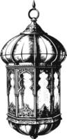 AI generated arabic lantern illustration with engraving style black color only vector