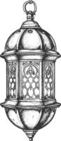 AI generated arabic lantern illustration with engraving style black color only vector