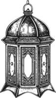 AI generated arabic lantern illustration with engraving style black color only vector