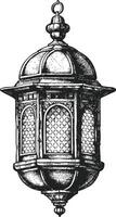 AI generated arabic lantern illustration with engraving style black color only vector