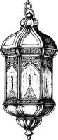 AI generated arabic lantern illustration with engraving style black color only vector