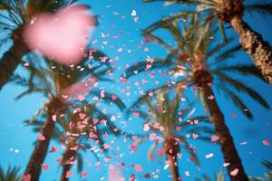 ai generado corazón conformado papel picado que cae desde un brillante azul cielo profesional fotografía antecedentes foto