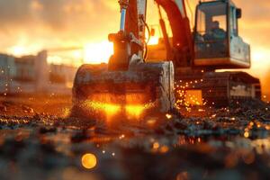 ai generado un excavador excavación suciedad en un construcción profesional fotografía foto