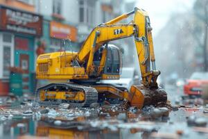 ai generado un excavador excavación suciedad en un construcción profesional fotografía foto