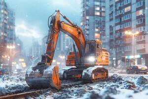 AI generated An excavator digging dirt on a construction professional photography photo