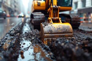 AI generated An excavator digging dirt on a construction professional photography photo