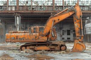 ai generado un excavador excavación suciedad en un construcción profesional fotografía foto