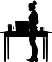 AI generated Silhouette Office Desk With Laptop and Coffee black color only vector