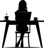 AI generated Silhouette Office Desk With Laptop and Coffee with women working inside vector