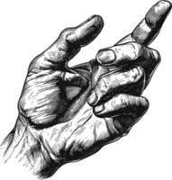 AI generated hand gesture in old engraving style for drawing reference vector