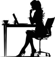 AI generated Silhouette Office Desk With Laptop and Coffee with women working inside vector