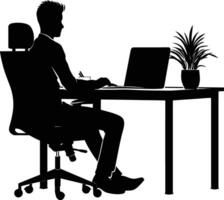 AI generated Silhouette Office Desk With Laptop people Work inside vector