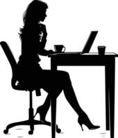 AI generated Silhouette Office Desk With Laptop and Coffee with women working inside vector