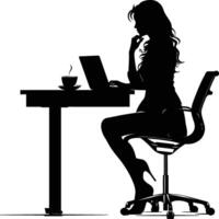 AI generated Silhouette Office Desk With Laptop and Coffee with women working inside vector