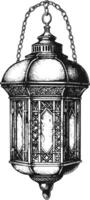 AI generated arabic lantern illustration with engraving style black color only vector