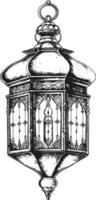 AI generated arabic lantern illustration with engraving style black color only vector