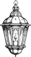 AI generated arabic lantern illustration with engraving style black color only vector