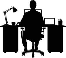 AI generated Silhouette Office Desk With Laptop people Work inside vector