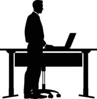 AI generated Silhouette Office Desk With Laptop people Work inside vector