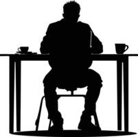 AI generated Silhouette Office Desk With Laptop and Coffee black color only vector