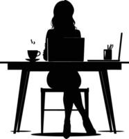 AI generated Silhouette Office Desk With Laptop and Coffee with women working inside vector
