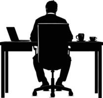 AI generated Silhouette Office Desk With Laptop and Coffee black color only vector