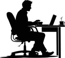 AI generated Silhouette Office Desk With Laptop and Coffee black color only vector