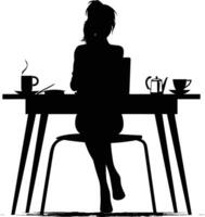 AI generated Silhouette Office Desk With Laptop and Coffee with women working inside vector