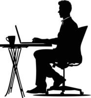 AI generated Silhouette Office Desk With Laptop and Coffee black color only vector