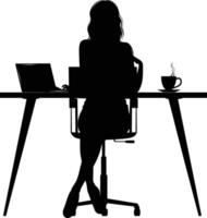 AI generated Silhouette Office Desk With Laptop and Coffee with women working inside vector