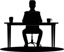 AI generated Silhouette Office Desk With Laptop and Coffee black color only vector