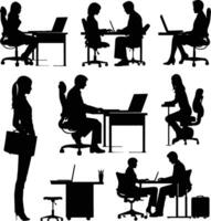 AI generated Silhouette Office Desk With Laptop people Work inside vector