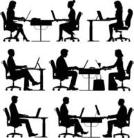 AI generated Silhouette Office Desk With Laptop people Work inside vector