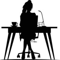 AI generated Silhouette Office Desk With Laptop and Coffee with women working inside vector