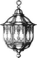 AI generated arabic lantern illustration with engraving style black color only vector