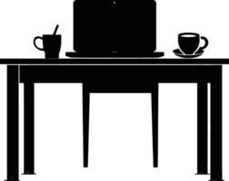 AI generated Silhouette Office Desk With Laptop and Coffee black color only vector