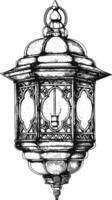 AI generated arabic lantern illustration with engraving style black color only vector