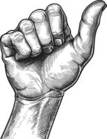 AI generated hand gesture in old engraving style for drawing reference black color only vector