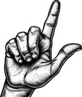 AI generated hand gesture in old engraving style for drawing reference black color only vector