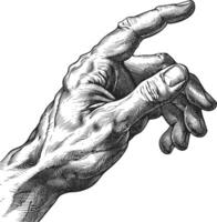 AI generated hand gesture in old engraving style for drawing reference black color only vector