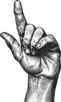 AI generated hand gesture in old engraving style for drawing reference black color only vector