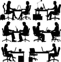 AI generated Silhouette Office Desk With Laptop people Work inside vector