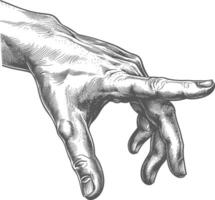 AI generated hand gesture in old engraving style for drawing reference black color only vector