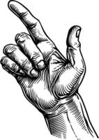 AI generated hand gesture in old engraving style for drawing reference black color only vector