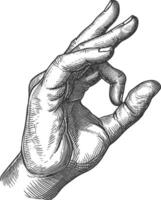 AI generated hand gesture in old engraving style for drawing reference black color only vector