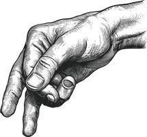 AI generated hand gesture in old engraving style for drawing reference black color only vector