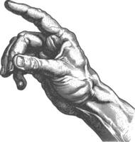 AI generated hand gesture in old engraving style for drawing reference black color only vector